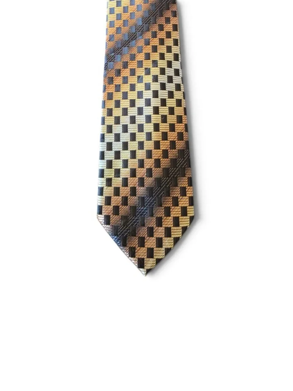 Alexander Julian Colours Men’s Tie Gold Black Geometric Check Plaid